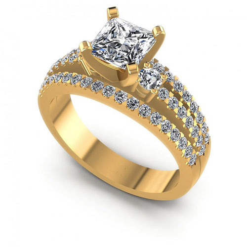 Princess and Round Diamonds 0.95CT Engagement Ring in 14KT White Gold