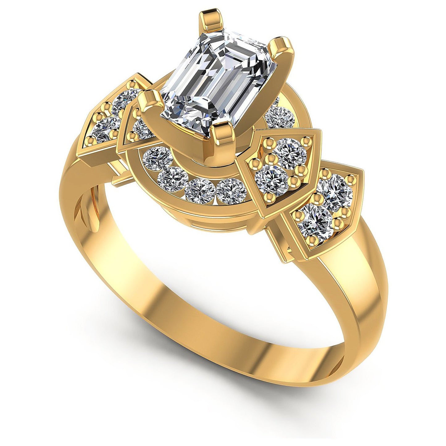0.75CT Emerald And Round  Cut Diamonds Engagement Rings