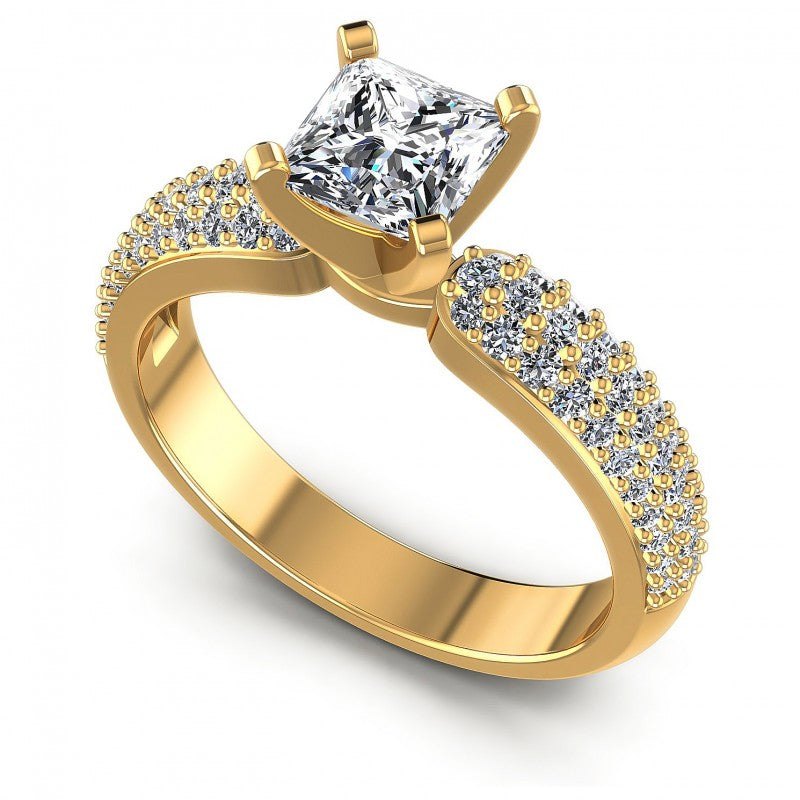 Princess and Round Diamonds 0.90CT Engagement Ring in 14KT White Gold
