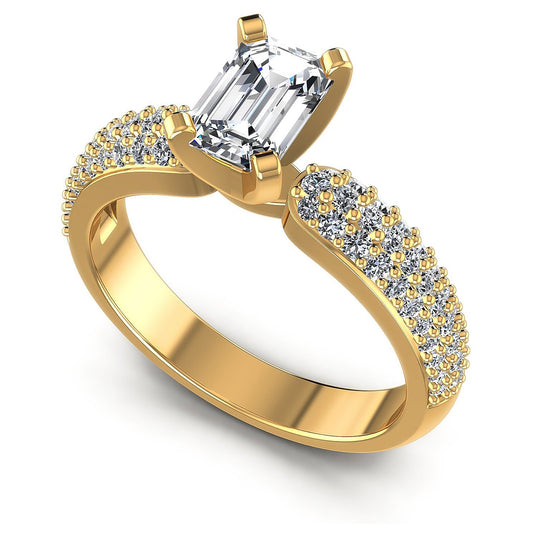 0.90CT Emerald And Round  Cut Diamonds Engagement Rings