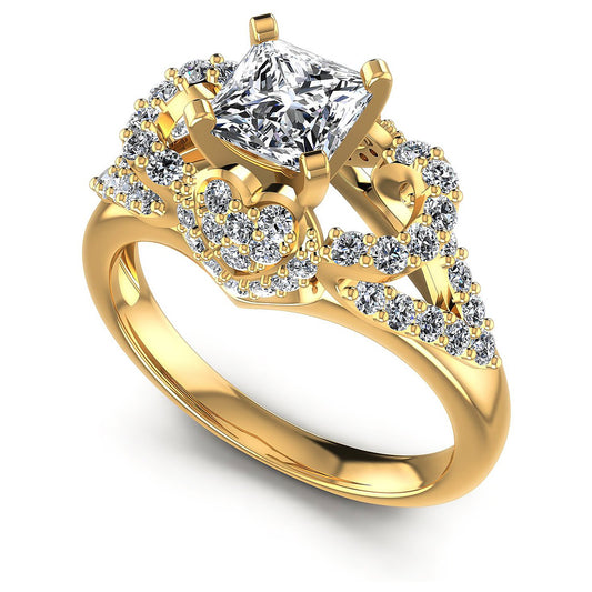 1.00CT Princess And Round  Cut Diamonds Engagement Rings
