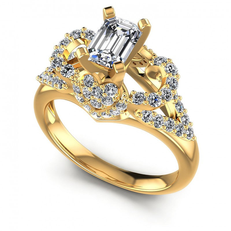 Round and Emerald Diamonds 1.00CT Engagement Ring in 14KT White Gold