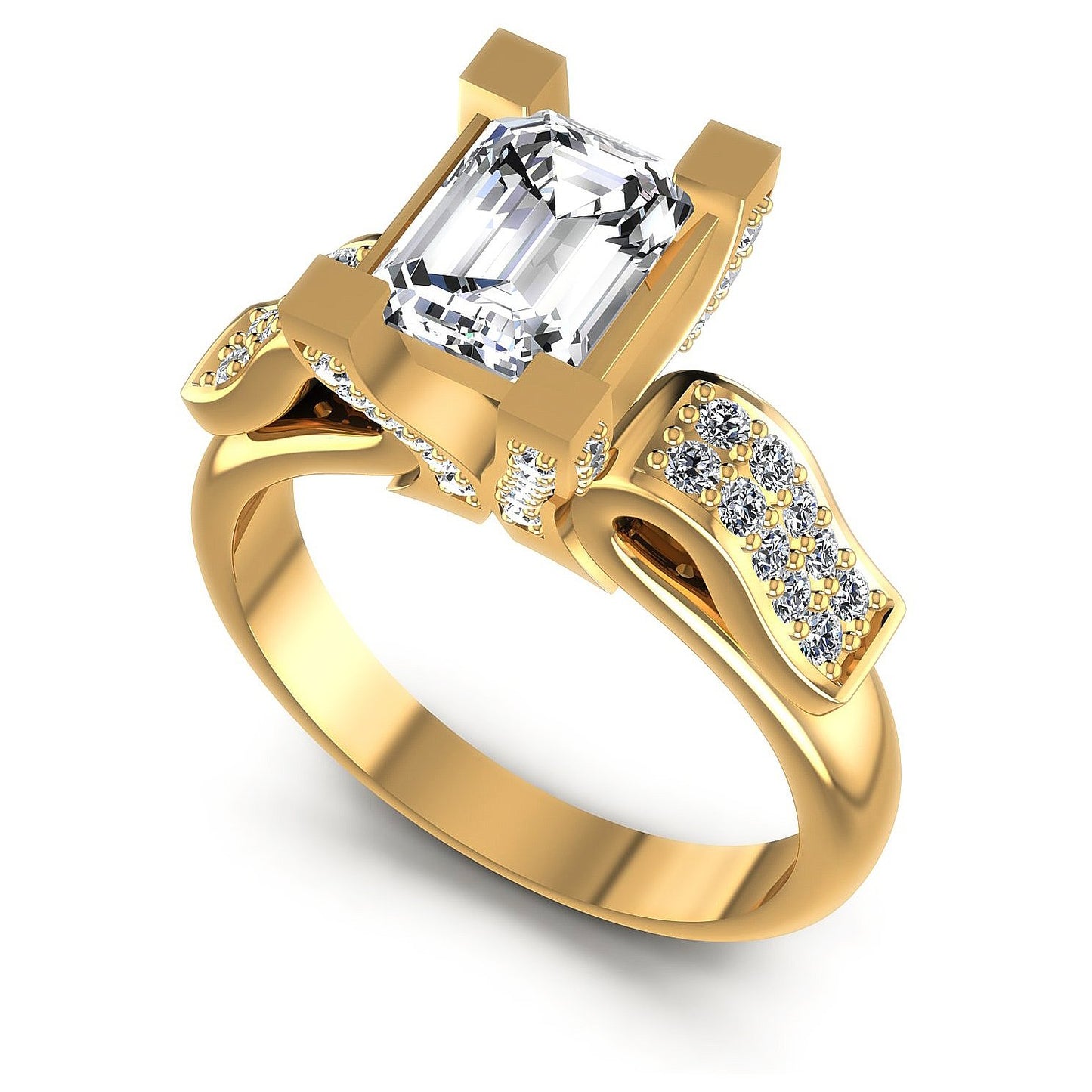 0.85CT Emerald And Round  Cut Diamonds Engagement Rings