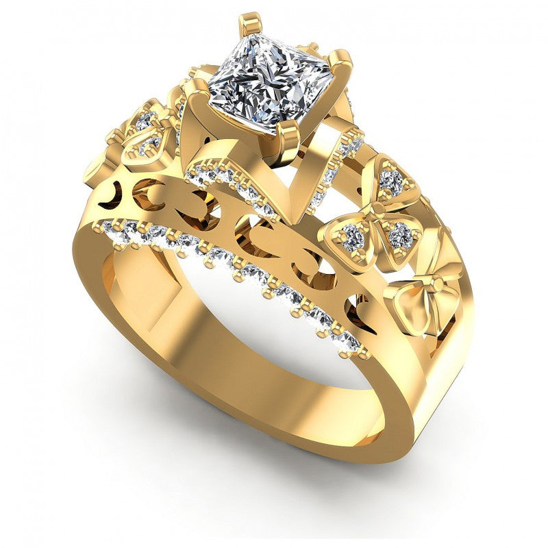 Princess and Round Diamonds 1.10CT Engagement Ring in 14KT White Gold