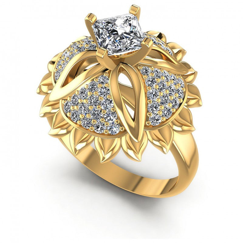 Princess and Round Diamonds 1.15CT Engagement Ring in 14KT White Gold