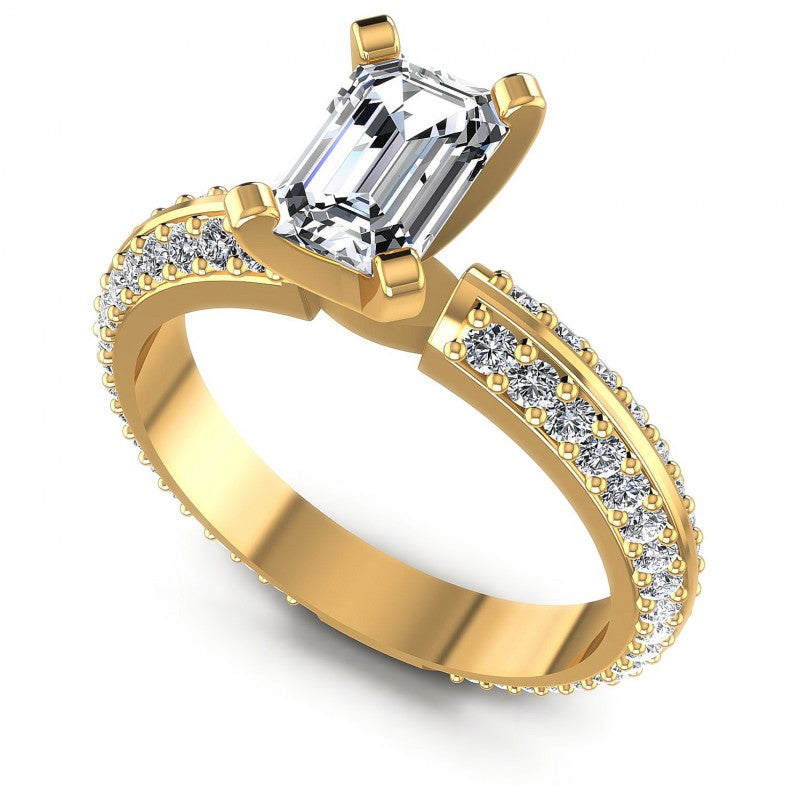 Round and Emerald Diamonds 1.15CT Engagement Ring in 14KT White Gold