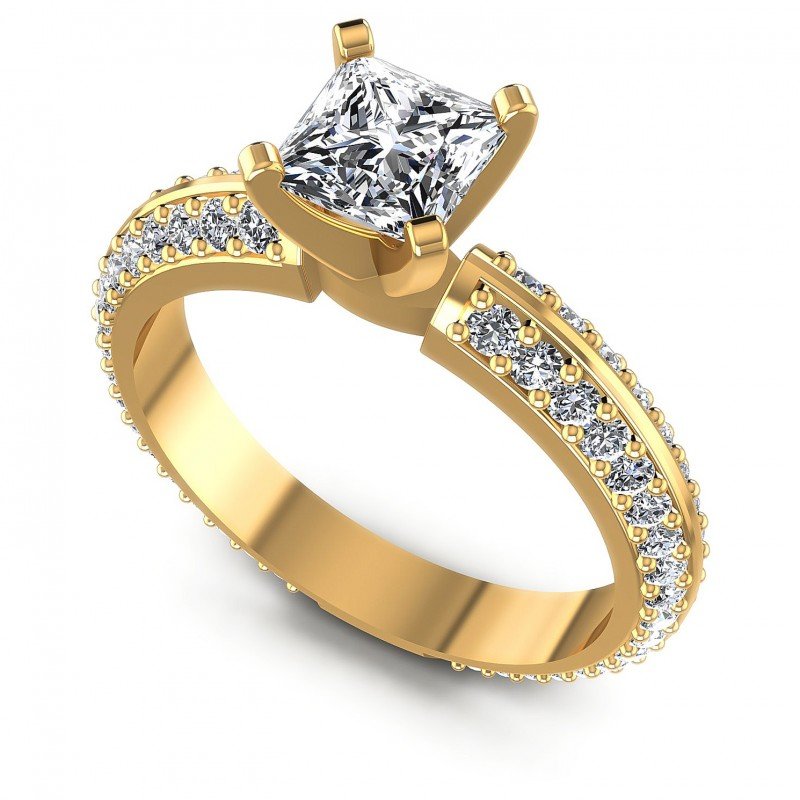 Princess and Round Diamonds 1.15CT Engagement Ring in 14KT White Gold