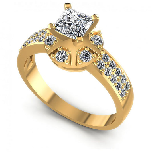 Princess and Round Diamonds 0.70CT Engagement Ring in 14KT White Gold