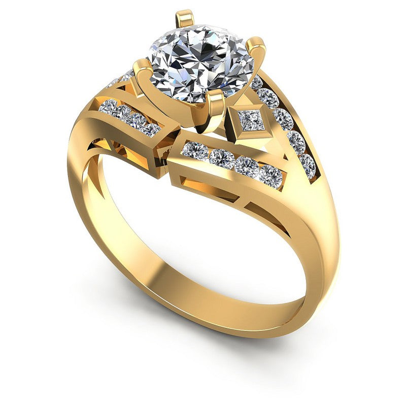 Princess and Round Diamonds 0.70CT Engagement Ring in 14KT White Gold