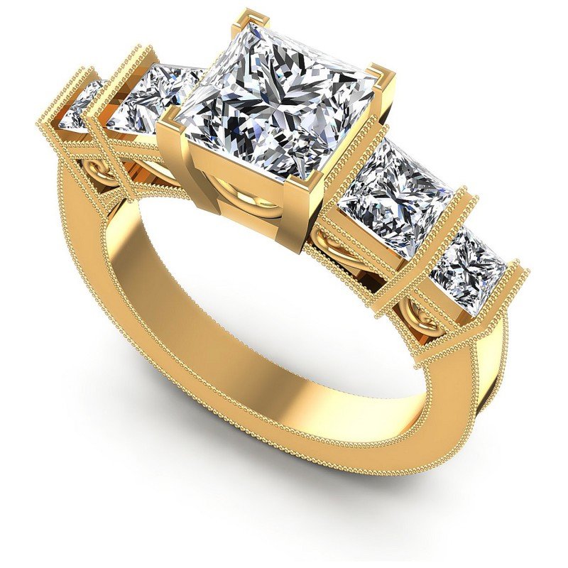 Princess Cut Diamonds Antique Ring in 14KT White Gold