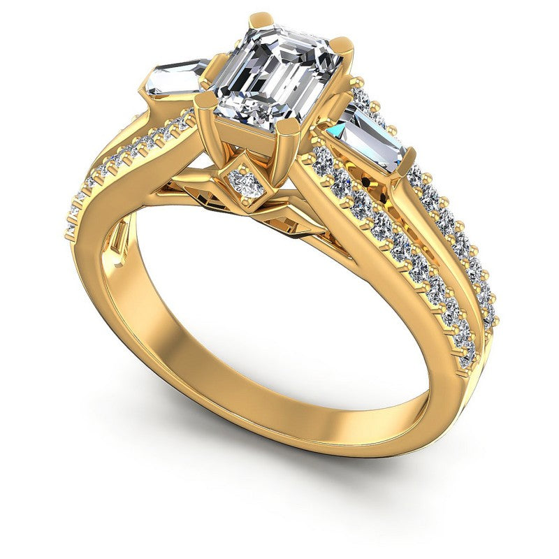 Baguette and Round and Emerald Diamonds 1.25CT Engagement Ring in 14KT White Gold