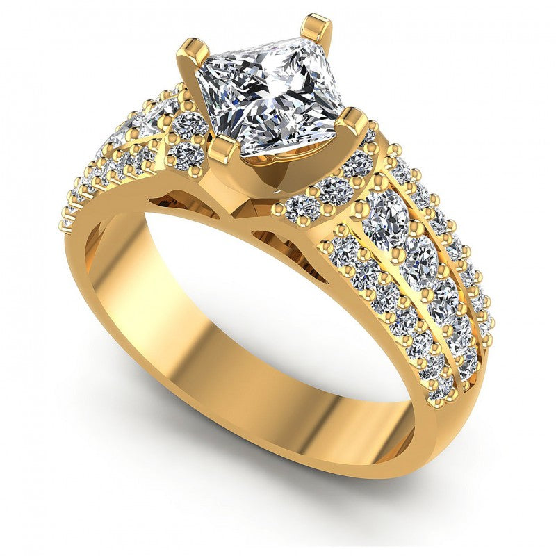 Princess and Round Diamonds 1.20CT Engagement Ring in 14KT White Gold