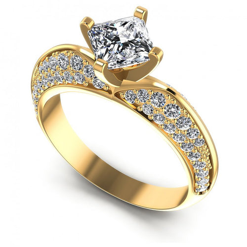 Princess and Round Diamonds 1.00CT Engagement Ring in 14KT White Gold