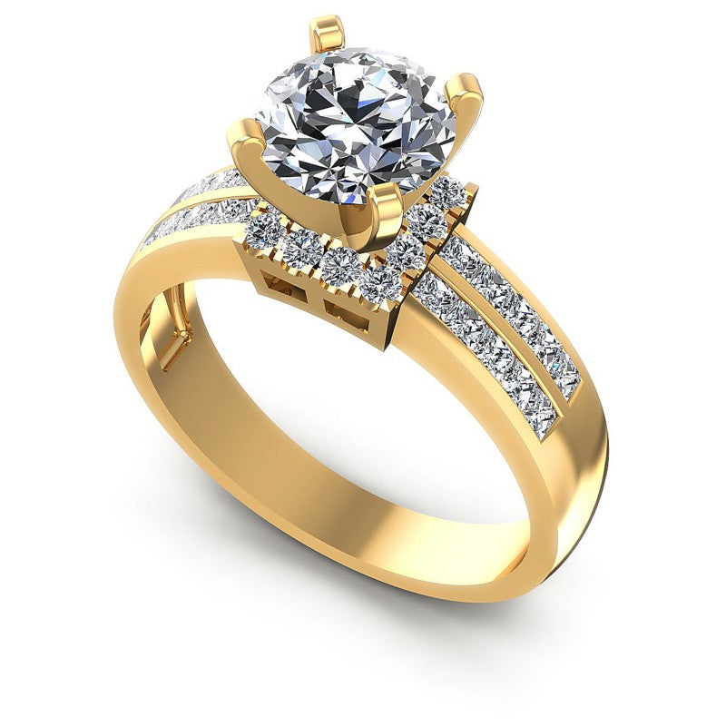 Princess and Round Diamonds 1.05CT Engagement Ring in 14KT White Gold