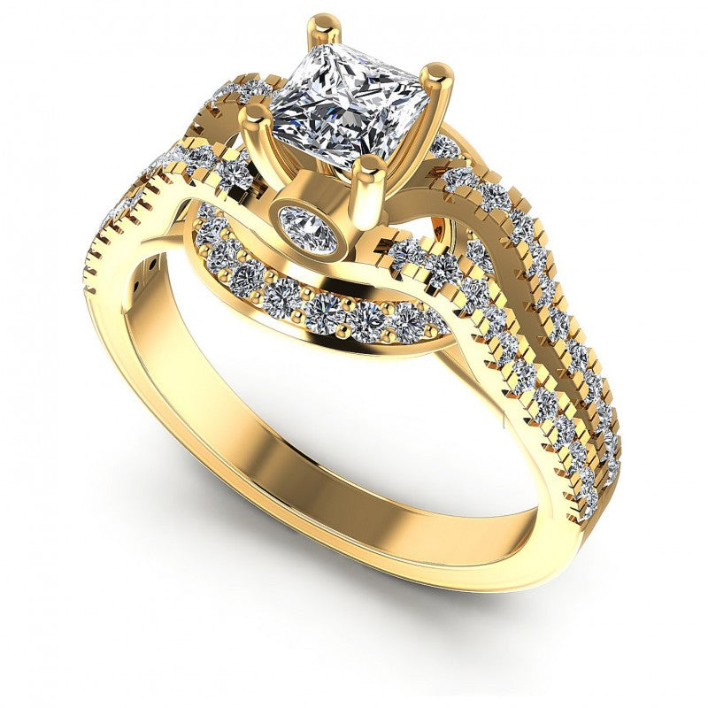 Princess and Round Diamonds 1.00CT Engagement Ring in 14KT White Gold