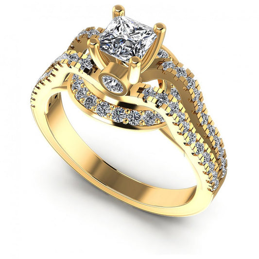 Princess and Round Diamonds 1.00CT Engagement Ring in 14KT White Gold