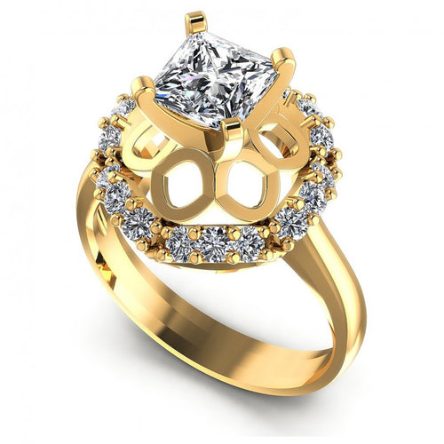 Princess and Round Diamonds 0.85CT Engagement Ring in 14KT White Gold