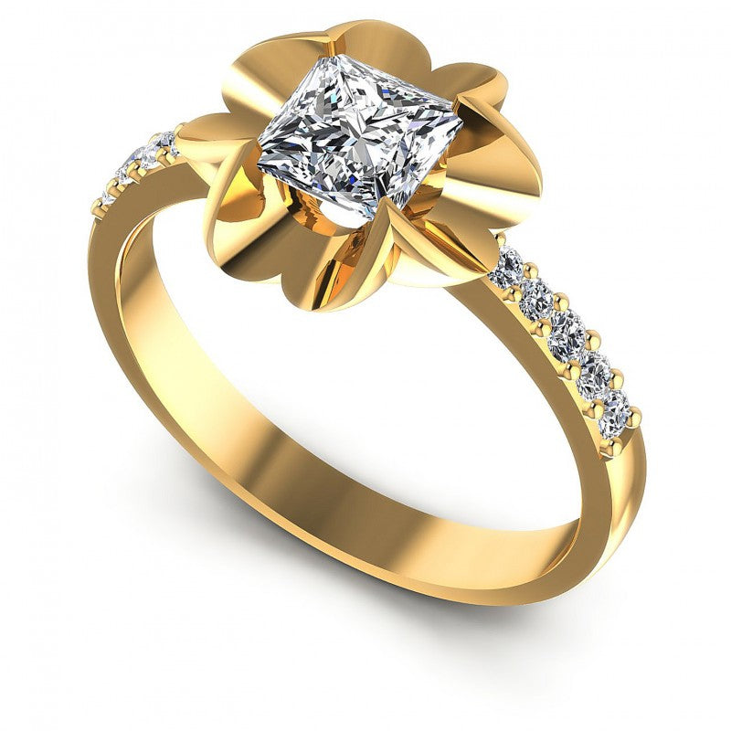 Princess and Round Diamonds 0.55CT Engagement Ring in 14KT White Gold