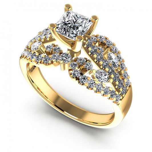 Princess and Round and Marquise Diamonds 1.25CT Engagement Ring in 14KT White Gold