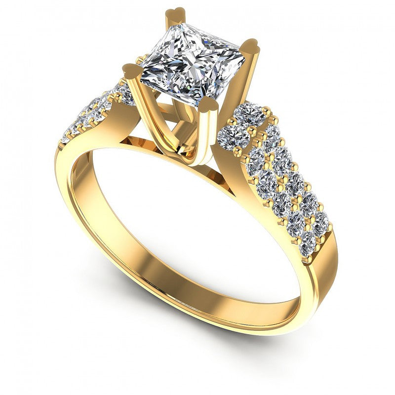 Princess and Round Diamonds 0.90CT Engagement Ring in 14KT White Gold