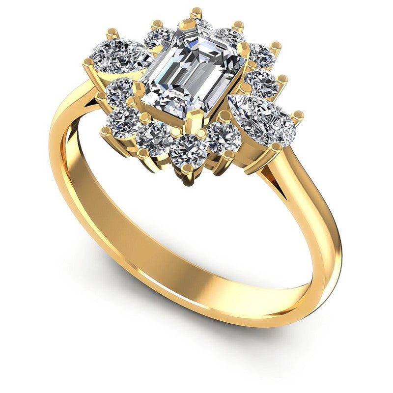 Round and Emerald and Pear Diamonds 0.95CT Halo Ring in 14KT White Gold