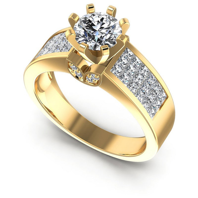 Princess and Round Diamonds 1.20CT Engagement Ring in 14KT White Gold