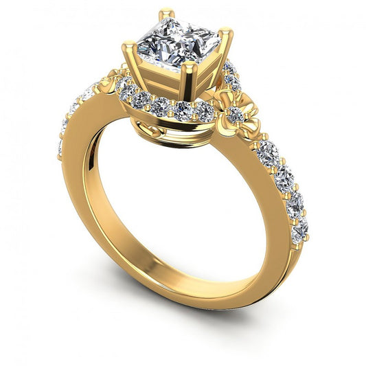 Princess and Round Diamonds 0.95CT Engagement Ring in 14KT White Gold