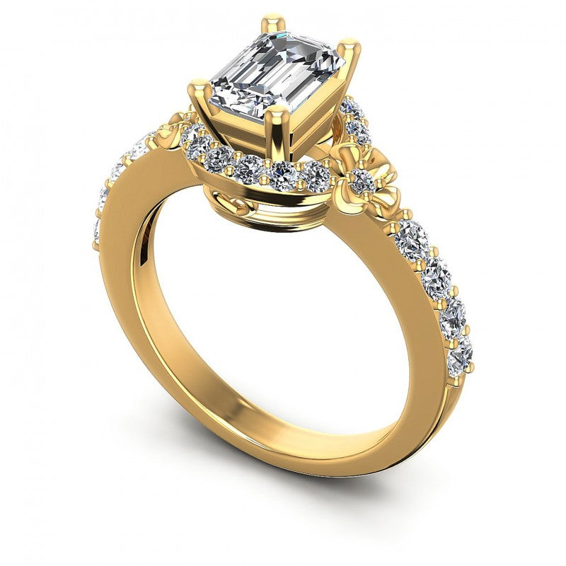 Round and Emerald Diamonds 0.95CT Engagement Ring in 14KT White Gold