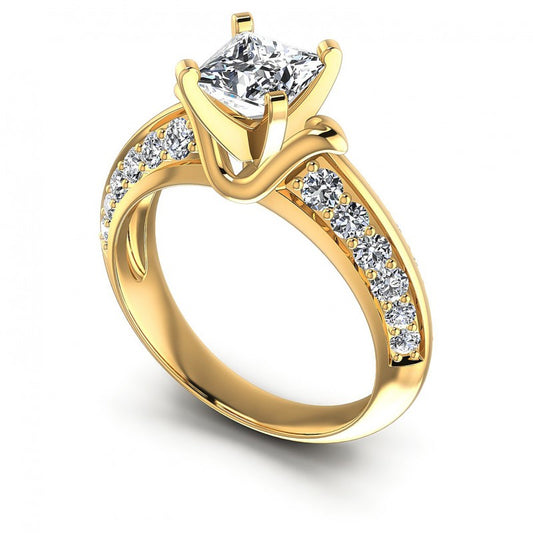 Princess and Round Diamonds 1.00CT Engagement Ring in 14KT White Gold