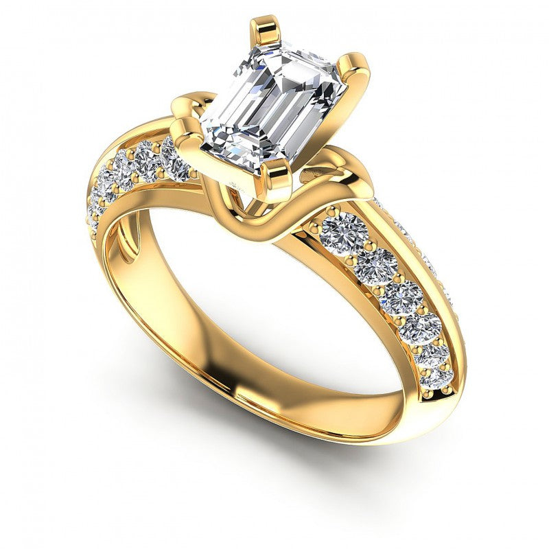 Round and Emerald Diamonds 1.00CT Engagement Ring in 14KT White Gold