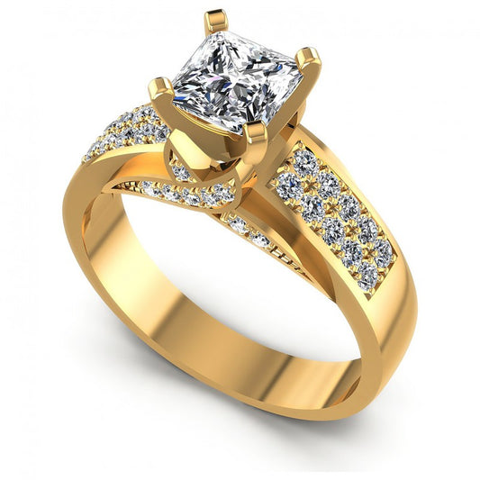 Princess and Round Diamonds 0.85CT Engagement Ring in 14KT White Gold