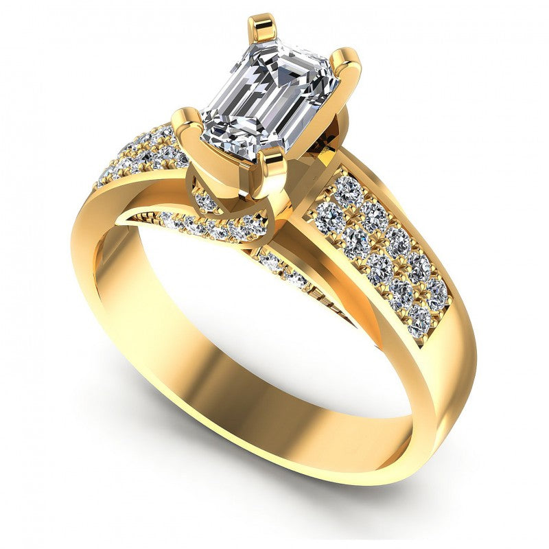 Round and Emerald Diamonds 0.85CT Engagement Ring in 14KT White Gold