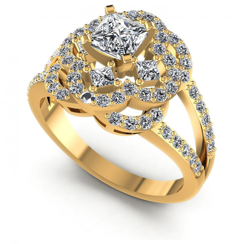 Princess and Round Diamonds 1.15CT Engagement Ring in 14KT White Gold