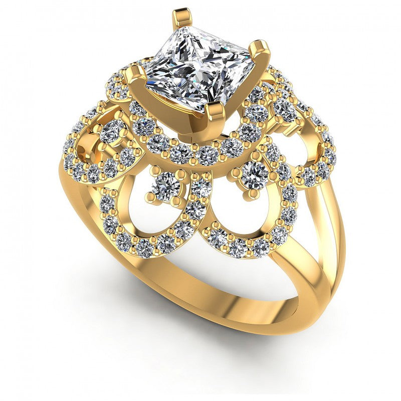 Princess and Round Diamonds 1.15CT Engagement Ring in 14KT White Gold