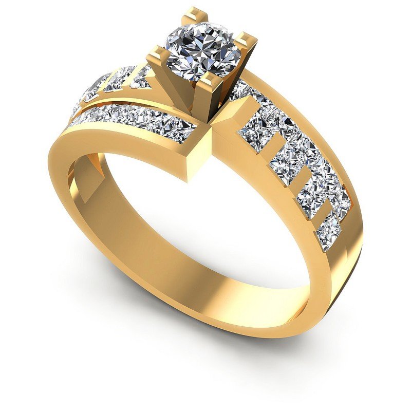 Princess and Round Diamonds 1.55CT Engagement Ring in 14KT White Gold