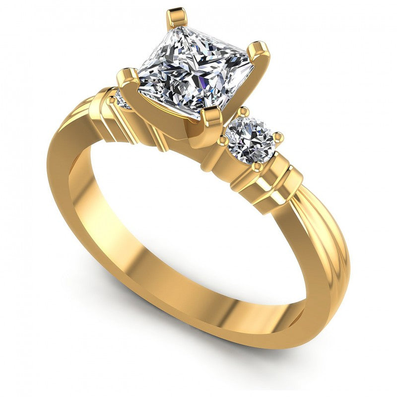 Princess and Round Diamonds 0.55CT Engagement Ring in 14KT White Gold