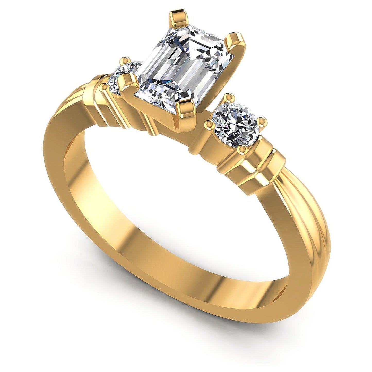 0.55CT Emerald And Round  Cut Diamonds Engagement Rings