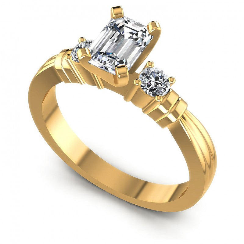 Round and Emerald Diamonds 0.55CT Engagement Ring in 14KT White Gold