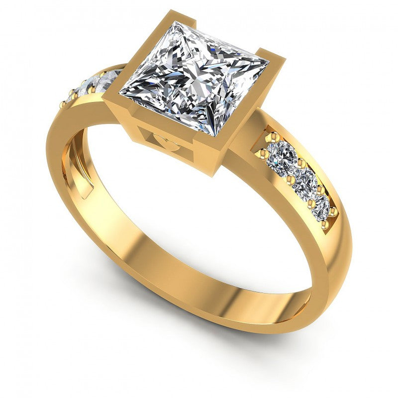 Princess and Round Diamonds 0.60CT Engagement Ring in 14KT White Gold