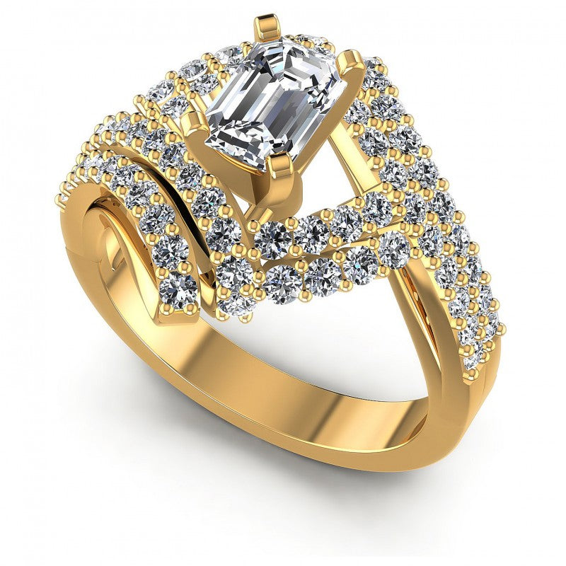 Round and Emerald Diamonds 1.15CT Engagement Ring in 14KT White Gold