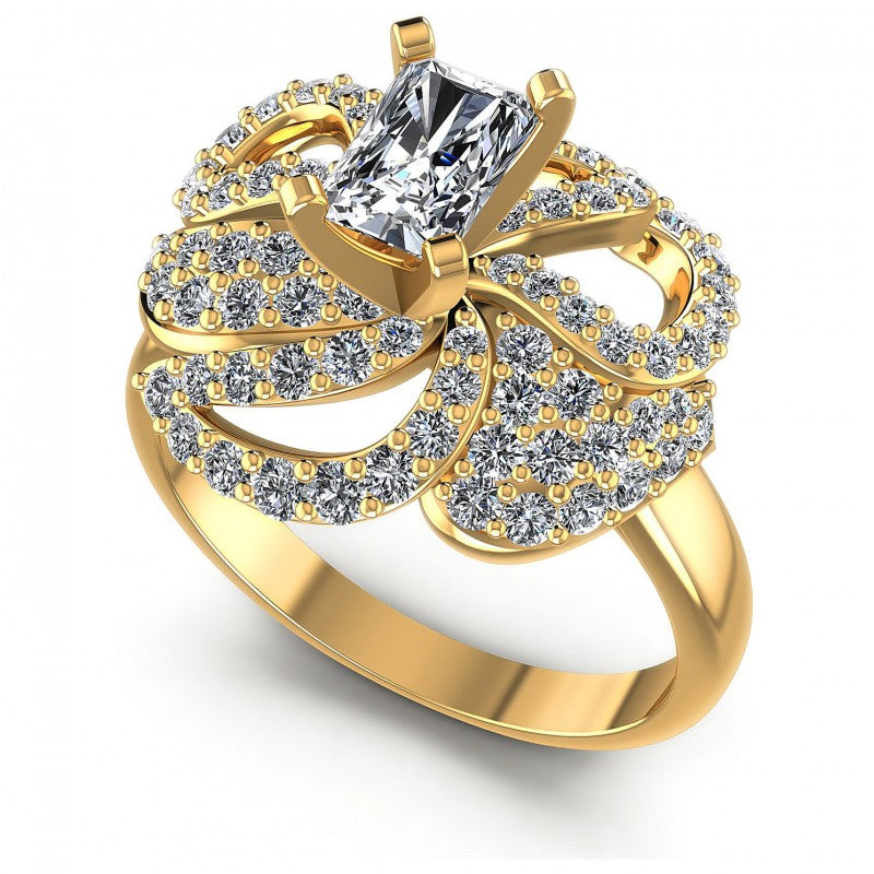 Round and Emerald Diamonds 1.20CT Engagement Ring in 14KT White Gold