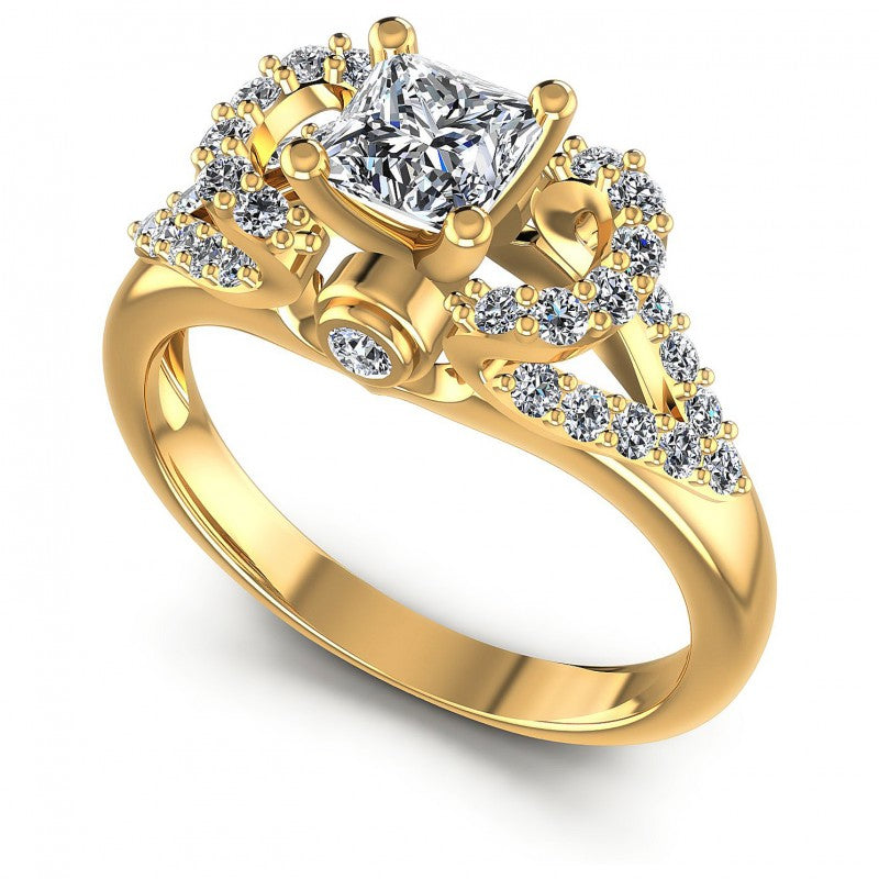 Princess and Round Diamonds 0.80CT Engagement Ring in 14KT White Gold