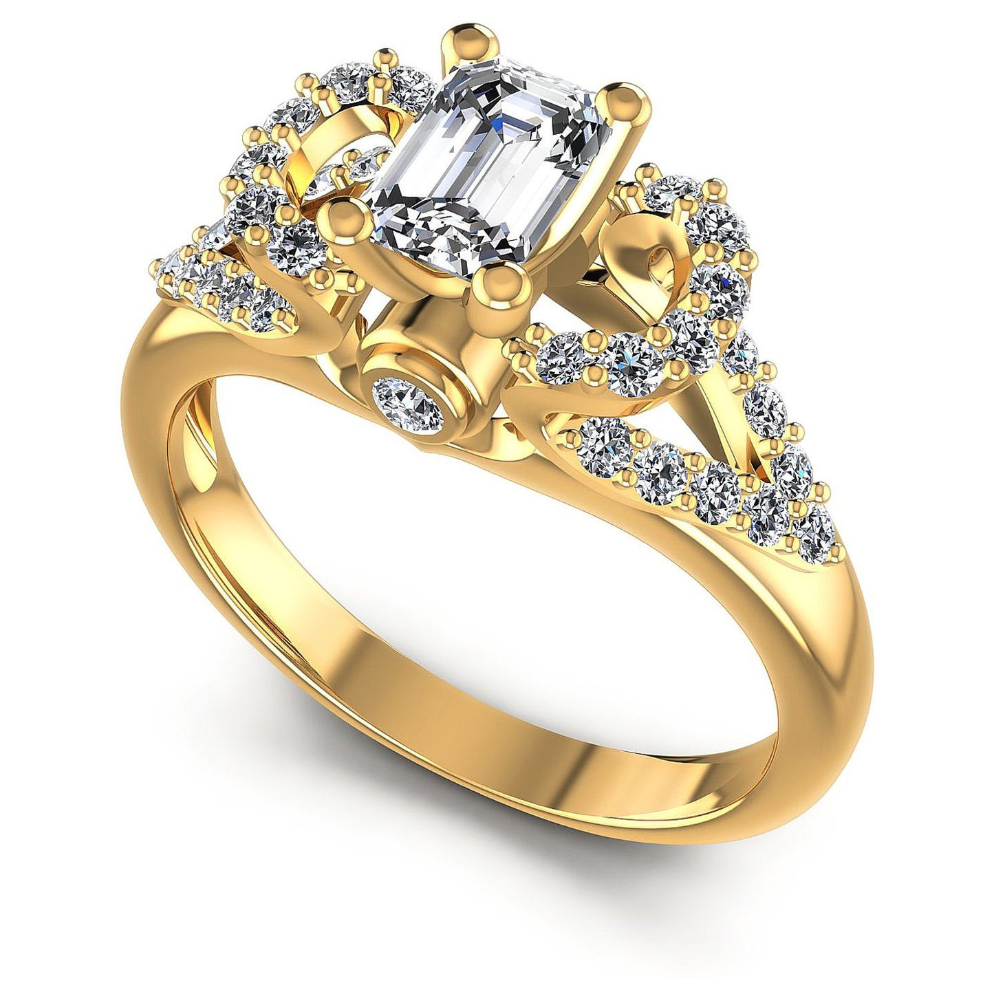 0.80CT Emerald And Round  Cut Diamonds Engagement Rings