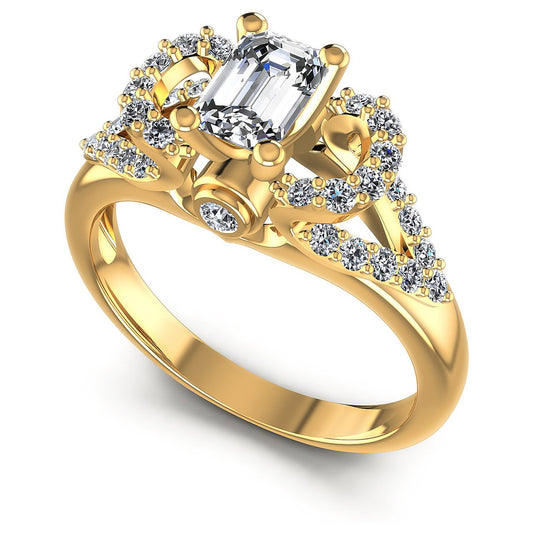 0.80CT Emerald And Round  Cut Diamonds Engagement Rings