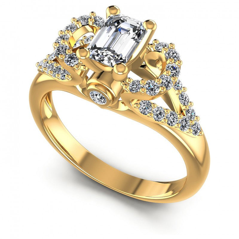 Round and Emerald Diamonds 0.80CT Engagement Ring in 14KT White Gold
