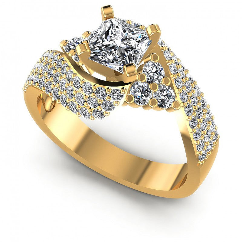 Princess and Round Diamonds 1.10CT Engagement Ring in 14KT White Gold
