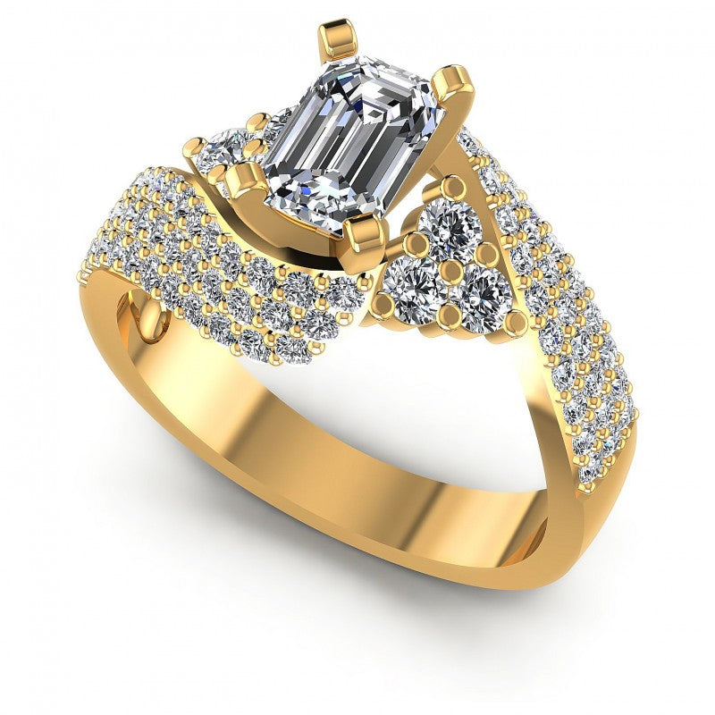 Round and Emerald Diamonds 1.10CT Engagement Ring in 14KT White Gold