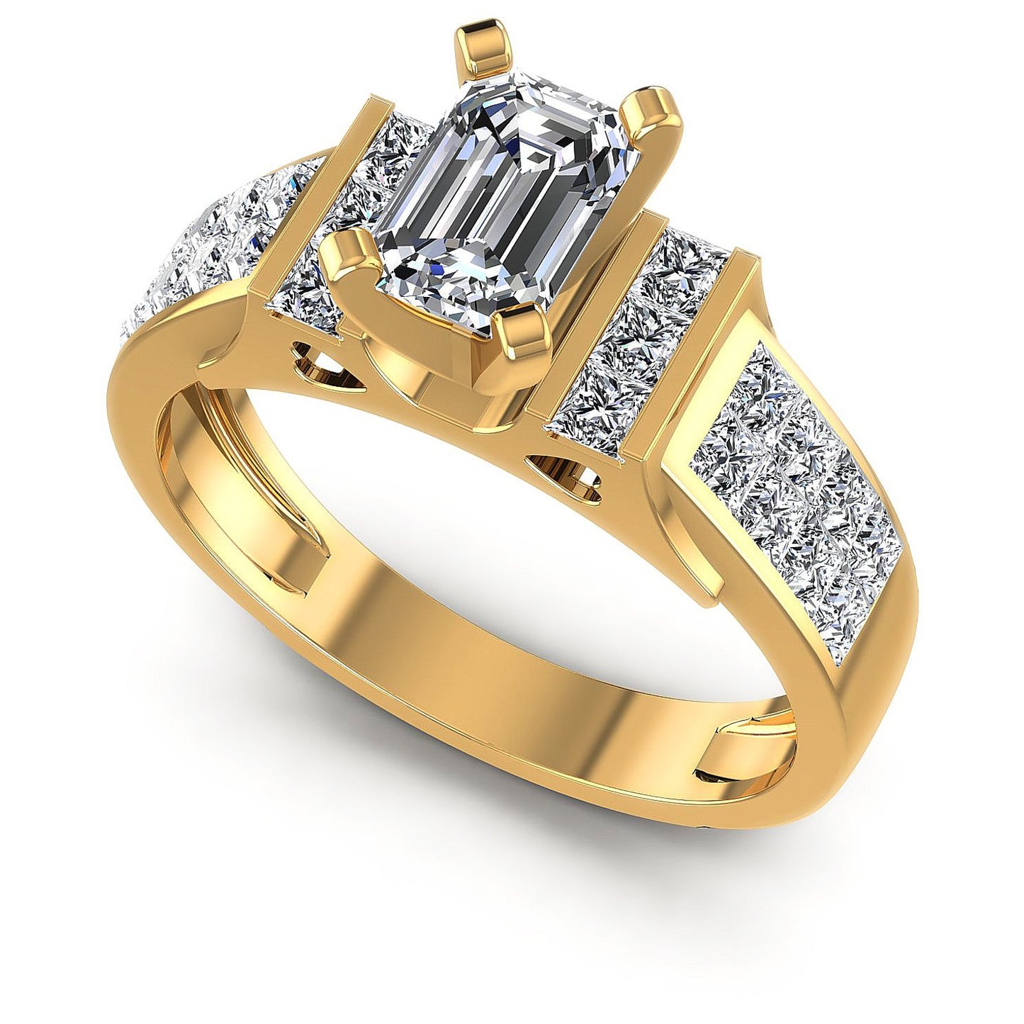 1.15CT Emerald And Princess  Cut Diamonds Engagement Rings