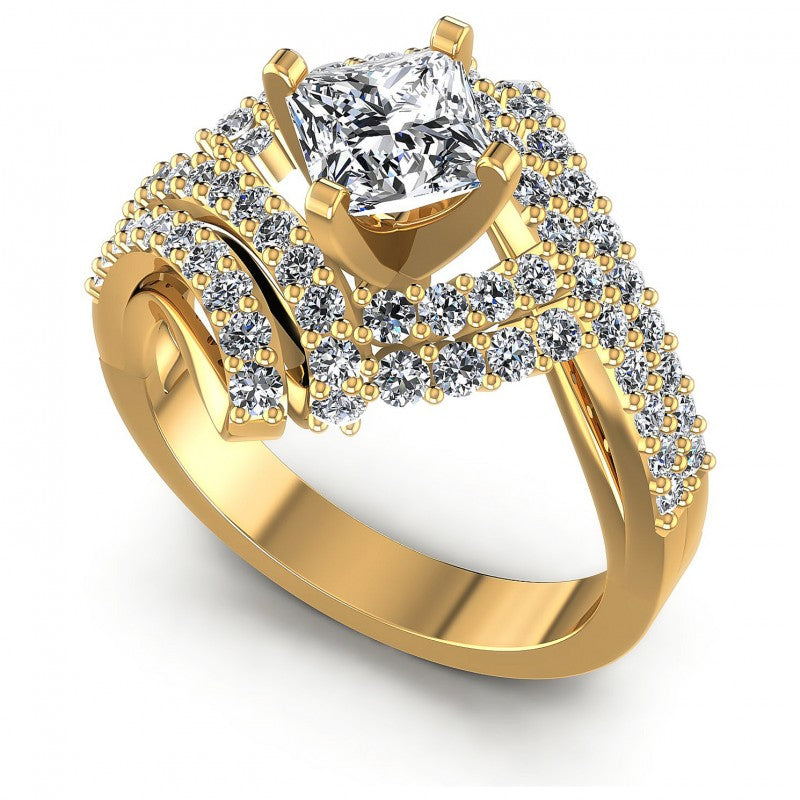 Princess and Round Diamonds 1.15CT Engagement Ring in 14KT White Gold