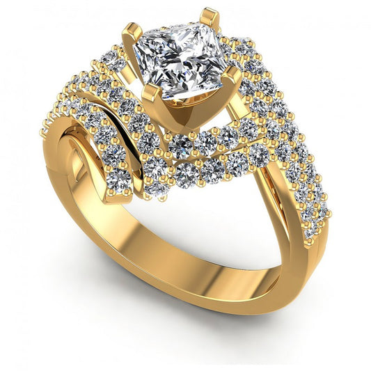 Princess and Round Diamonds 1.15CT Engagement Ring in 14KT White Gold